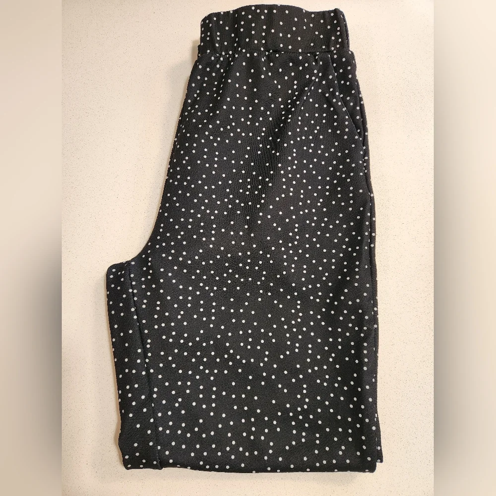 SHEIN Polka Dot Ankle Pants Women’s Large Black White Stretch Straight Fit